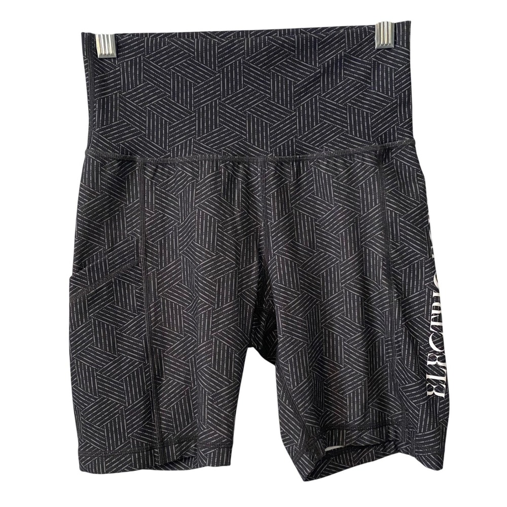Electric Forest Womens Black Geometric High Waist Athletic Shorts Pockets Size M